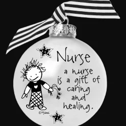 Whitehurst Balls>4" Black And White Christmas Ball Ornament With A Nurse Is A Gift Print