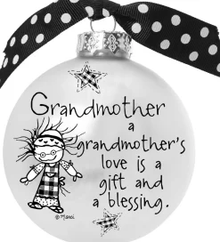 Whitehurst Balls>4" Black And White Christmas Ball Ornament With Grandmother's Love Print