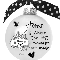 Whitehurst Balls>4" Black And White Christmas Ball Ornament With Home Is Where Memories Are Made Print