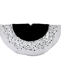 48 Inch And Smaller*Northlight 48" Black And White Glittered Polka Dot Christmas Tree Skirt With Faux Fur Trim
