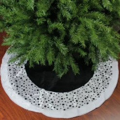 48 Inch And Smaller*Northlight 48" Black And White Glittered Polka Dot Christmas Tree Skirt With Faux Fur Trim