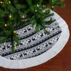 50 Inch And Larger*Northlight 48" Black And White Knitted Reindeer Lodge Round Christmas Tree Skirt