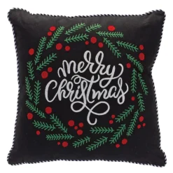 Pillows & Throws*Melrose 15.5" Black And White "Merry Christmas" Berry Wreath Throw Pillow