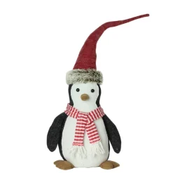 Plush Figures*Northlight 16" Black And White Penguin Striped Scarf And Santa Hat Christmas Figure