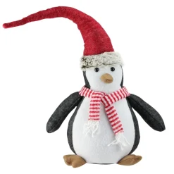 Plush Figures*Northlight 16" Black And White Penguin Striped Scarf And Santa Hat Christmas Figure