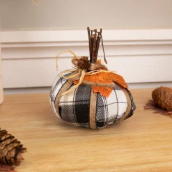 Northlight 5" Black And White Plaid Fall Harvest Plush Pumpkin