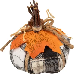 Northlight 5" Black And White Plaid Fall Harvest Plush Pumpkin