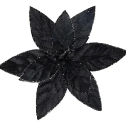 Floral*Northlight 10" Black Glittered Poinsettia Christmas Floral Clip