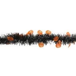 Classic Tinsel Garland*Northlight 50' Black With Orange Jack O Lanterns Halloween Tinsel Garland - Unlit