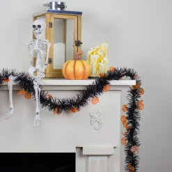 Classic Tinsel Garland*Northlight 50' Black With Orange Jack O Lanterns Halloween Tinsel Garland - Unlit