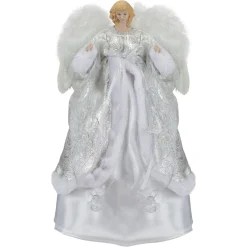 Angel Tree Toppers*Northlight 18" Blonde Angel In White And Sliver Dress With Faux Fur Trim Christmas Tree Topper