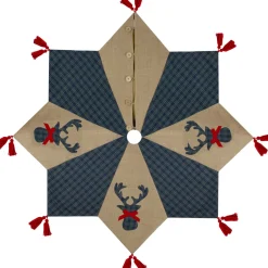 48 Inch And Smaller*Northlight 48" Blue And Brown Burlap And Plaid Reindeer Christmas Tree Skirt With Tassels