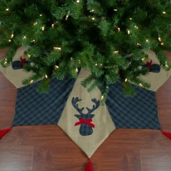 48 Inch And Smaller*Northlight 48" Blue And Brown Burlap And Plaid Reindeer Christmas Tree Skirt With Tassels