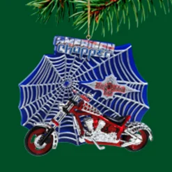 Carlton Cards Collectible>3" Blue And Red American Chopper Motorcycle Glass Christmas Ornament
