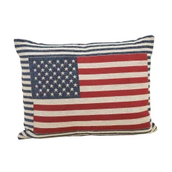 Contemporary Home Living 24" Blue And Red Patriotic Flag Rectangular Outdoor Throw Pillow
