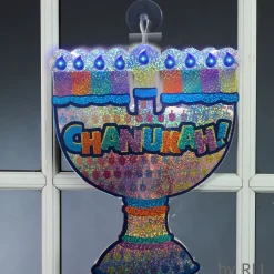 Rite Lite 10" Blue And Violet Led Lighted Menorah Window Silhouette Decoration