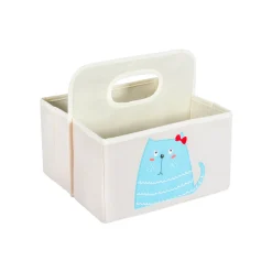 Contemporary Home Living 11" Blue And White Kitty Themed Storage Basket