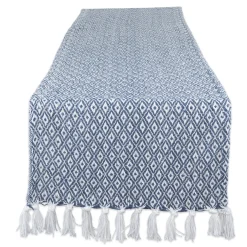 Contemporary Home Living 72" Blue And White Rectangular Diamond Weaved Table Runner