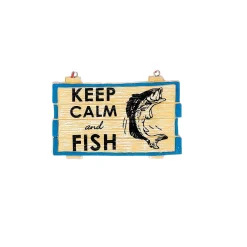 Midwest Hobbies>3.25" Blue, Beige, And Black Faux Wood "Keep Calm And Fish" Christmas Ornament