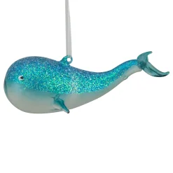 Northlight Animals>6" Blue Glass Glittered Whale Christmas Ornament