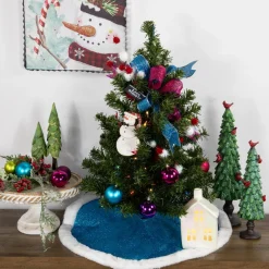 Mini Tree Skirts*Northlight 20" Blue Glittered Mini Christmas Tree Skirt With Fur Trim