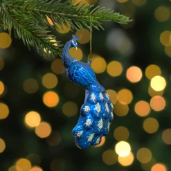Northlight Animals>6" Blue Glittered Peacock Glass Christmas Ornament