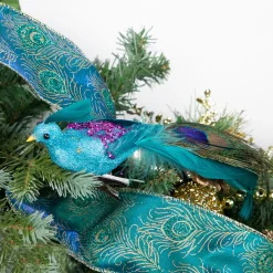 Northlight Animals>8" Blue, Green And Purple Sequins Peacock Bird Clip-On Christmas Ornament