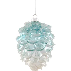 Northlight Pine Cones>4.75" Blue Icy Pine Cone Glass Christmas Ornament