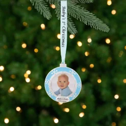 Northlight Family & Friends>3" Blue Silver-Plated Baby's First Christmas Ornament With European Crystals