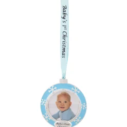 Northlight Family & Friends>3" Blue Silver-Plated Baby's First Christmas Ornament With European Crystals