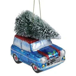 Northlight Transportation>4" Blue Station Wagon Hauling Home The Holiday Tree Christmas Ornament