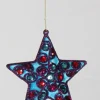 Sterling Stars>4.5" Blue Velvet And Purple Glitter Star With Gems Christmas Ornament