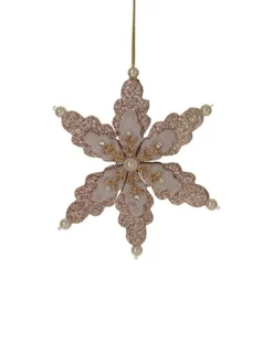 Melrose Snowflakes>6" Blush Pink Pearls And Gems Embellished Snowflake Christmas Ornament