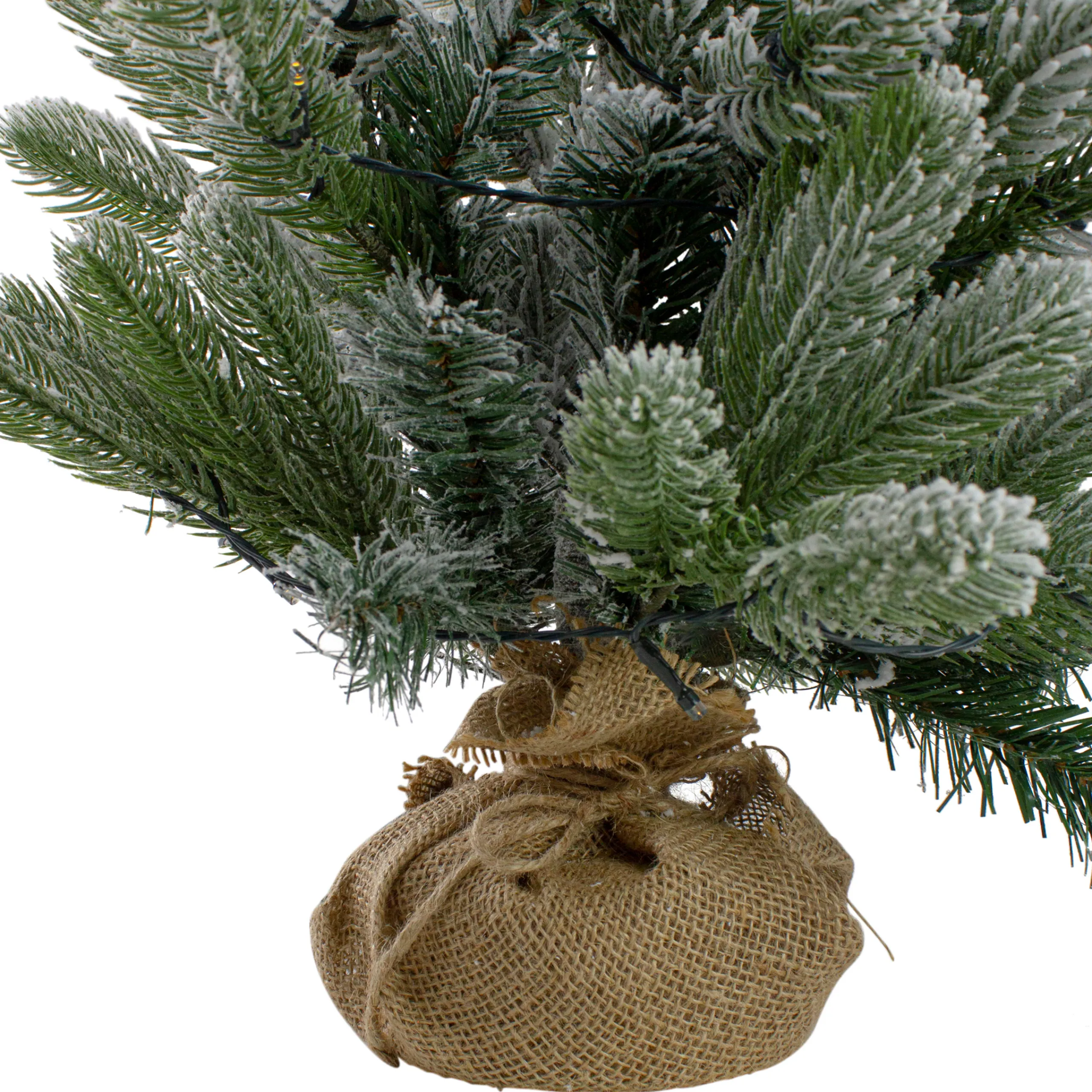 Northlight Potted Trees>2' B/O Potted Frosted Pine Medium Artificial Christmas Tree In A Burlap Pot- Warm White Lights