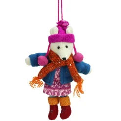 Midwest Animals>6.25" Bohemian Holiday Plush Polar Bear Girl With Dangling Legs Christmas Ornament