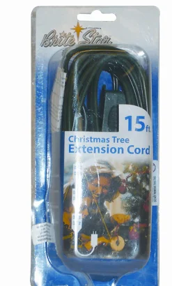 CC Christmas Decor 15' Brite Star Indoor Polarized 9-Outlet 3-Prong Extension Cord – Green Wire