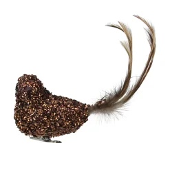 Northlight Animals>6.5" Bronze Sequined Bird With Feather Tail Christmas Ornament With Clip