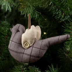 Northlight Animals>8" Brown And Beige Houndstooth Plaid Bird Christmas Ornament
