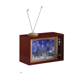 Christmas Villages*Icy Giftware 15.5" Brown And Blue Led Christmas Village In Retro Tv Decoration