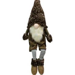 Gnomes*Northlight 34" Brown And Gray Sitting Christmas Gnome With Striped Dangling Legs