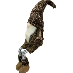 Gnomes*Northlight 34" Brown And Gray Sitting Christmas Gnome With Striped Dangling Legs