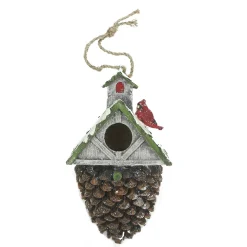 A & B Floral Woodland>10.5" Brown And Green Acorn Bird House With Cardinal Christmas Ornament