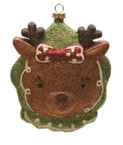 Northlight Animals>4.5" Brown And Green Glittered Shatterproof Reindeer Head Christmas Ornament