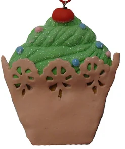 Roman Food & Beverage>4" Brown And Green Sweet Memories Cupcake With Cherry On Top Christmas Ornament
