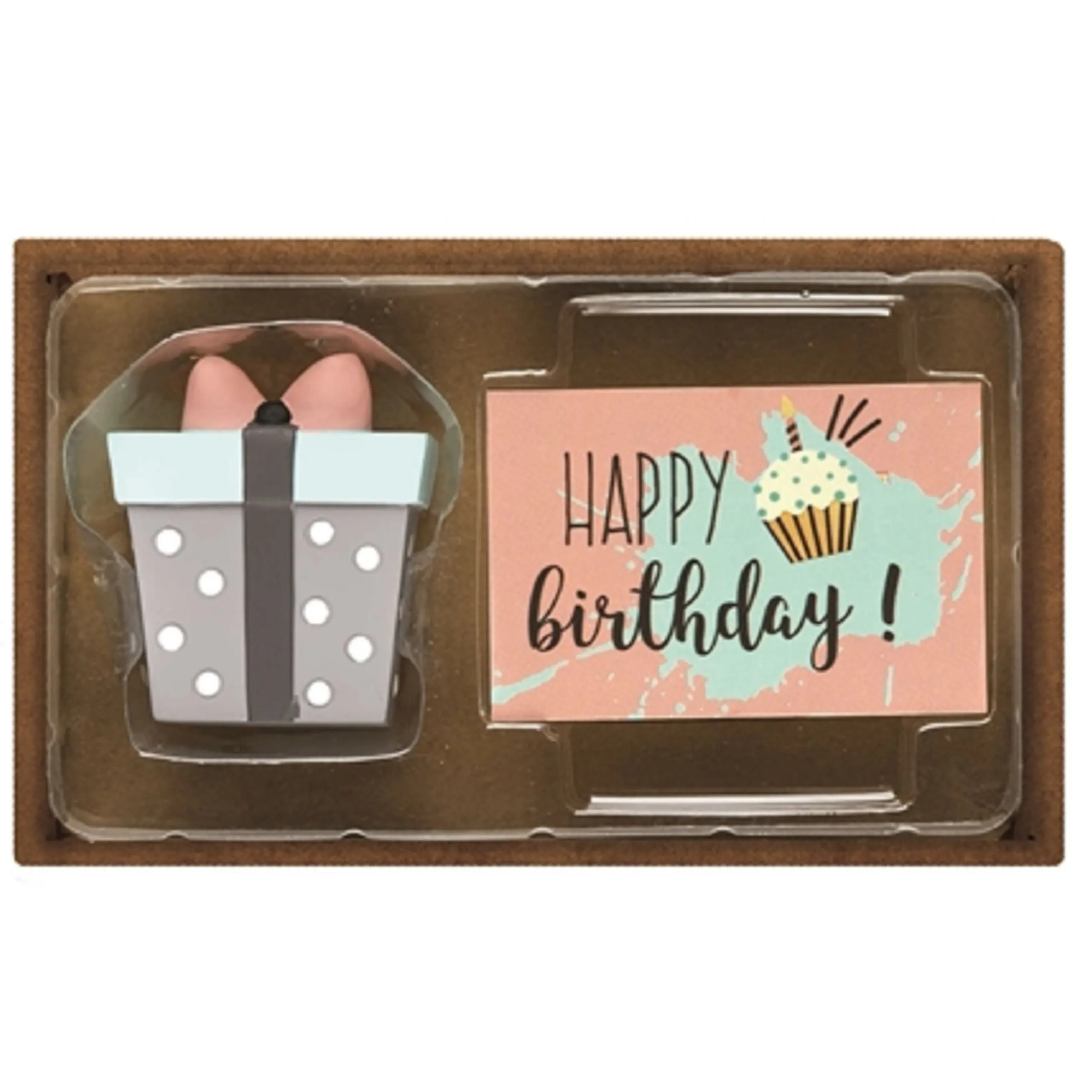 Contemporary Home Living 5.75" Brown And Orange Happy Birthday Small Gift Box Figurine With Card Set (Pack Of 2)