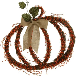 Raz 25" Brown And Orange Twig Pumpkin With Burlap Bow Autumn Wall Decoration