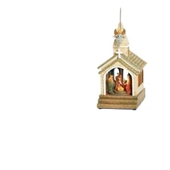 Roman Nativity & Religious>12" Brown And Red Led Lighted Musical Nativity Scene Christmas Ornament
