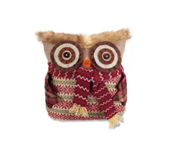 Pillows & Throws*Diva At Home 14" Brown And Red Nordic Owl With Scarf Christmas Throw Pillow