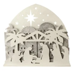 Nativities*Raz 19" Brown And White Battery Operated Led Nativity Christmas Decor