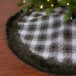 48 Inch And Smaller*Northlight 48" Brown And White Plaid Christmas Tree Skirt With Faux Fur